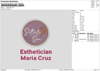 Esthetician Embroidery File 6 sizes