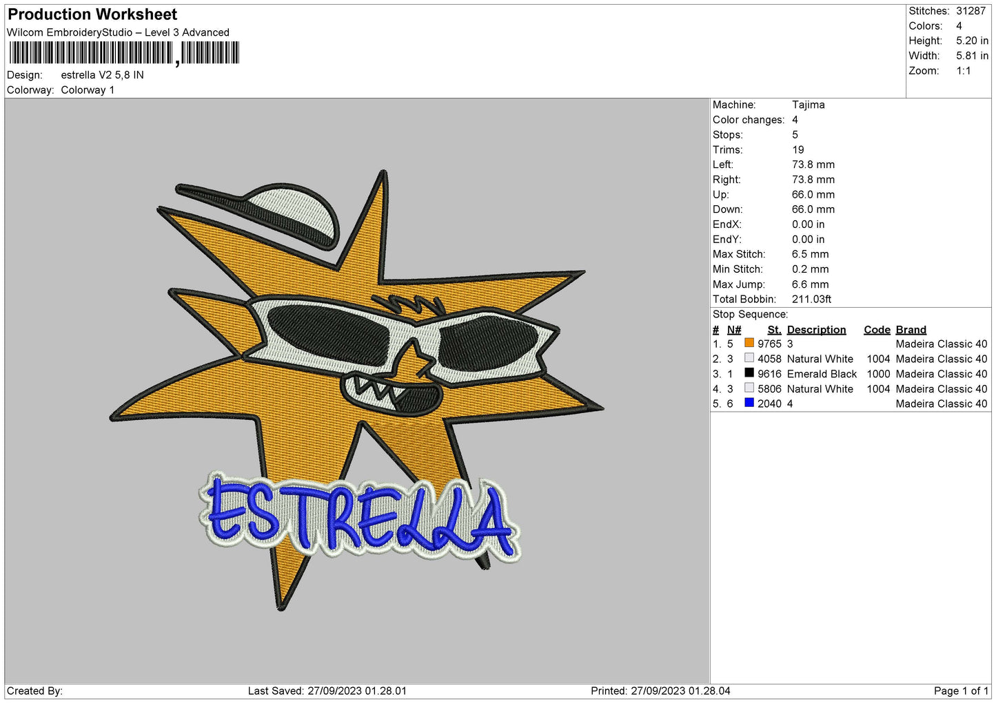 Estrella V2 Embroider File 6 sizes