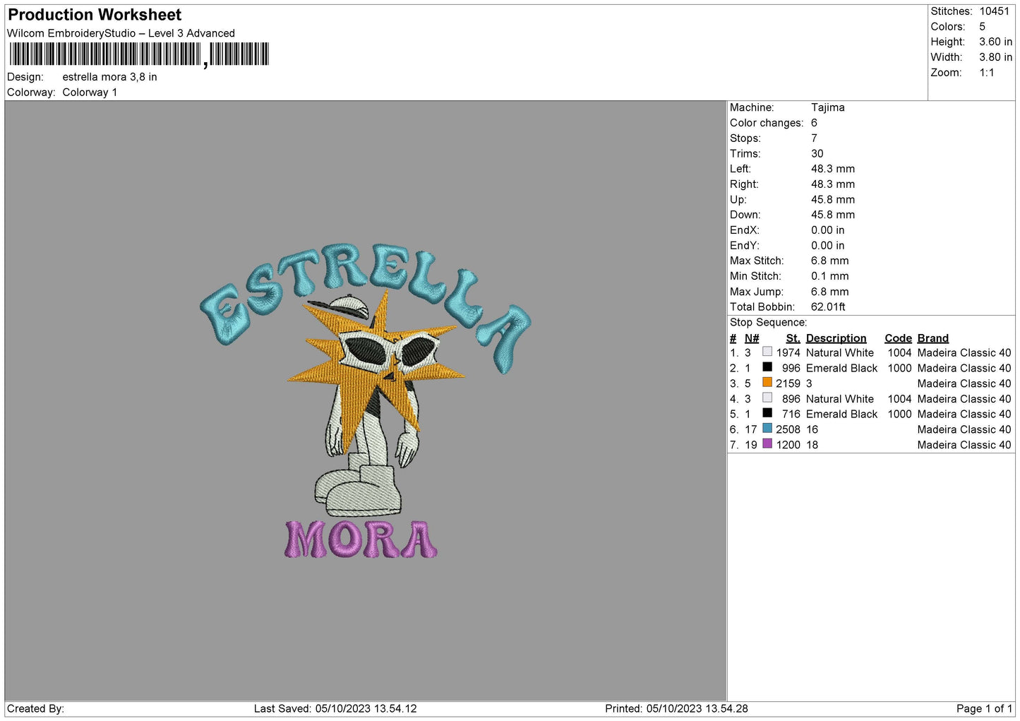 Estrella M Embroidery File 6 sizes