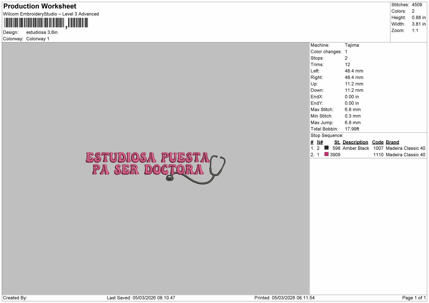 ESTUDIOSA Embroidery File 6 sizes