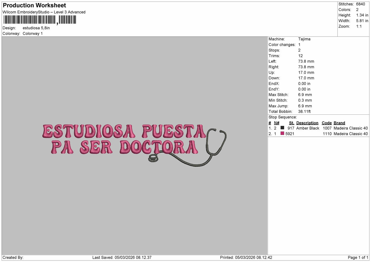 ESTUDIOSA Embroidery File 6 sizes
