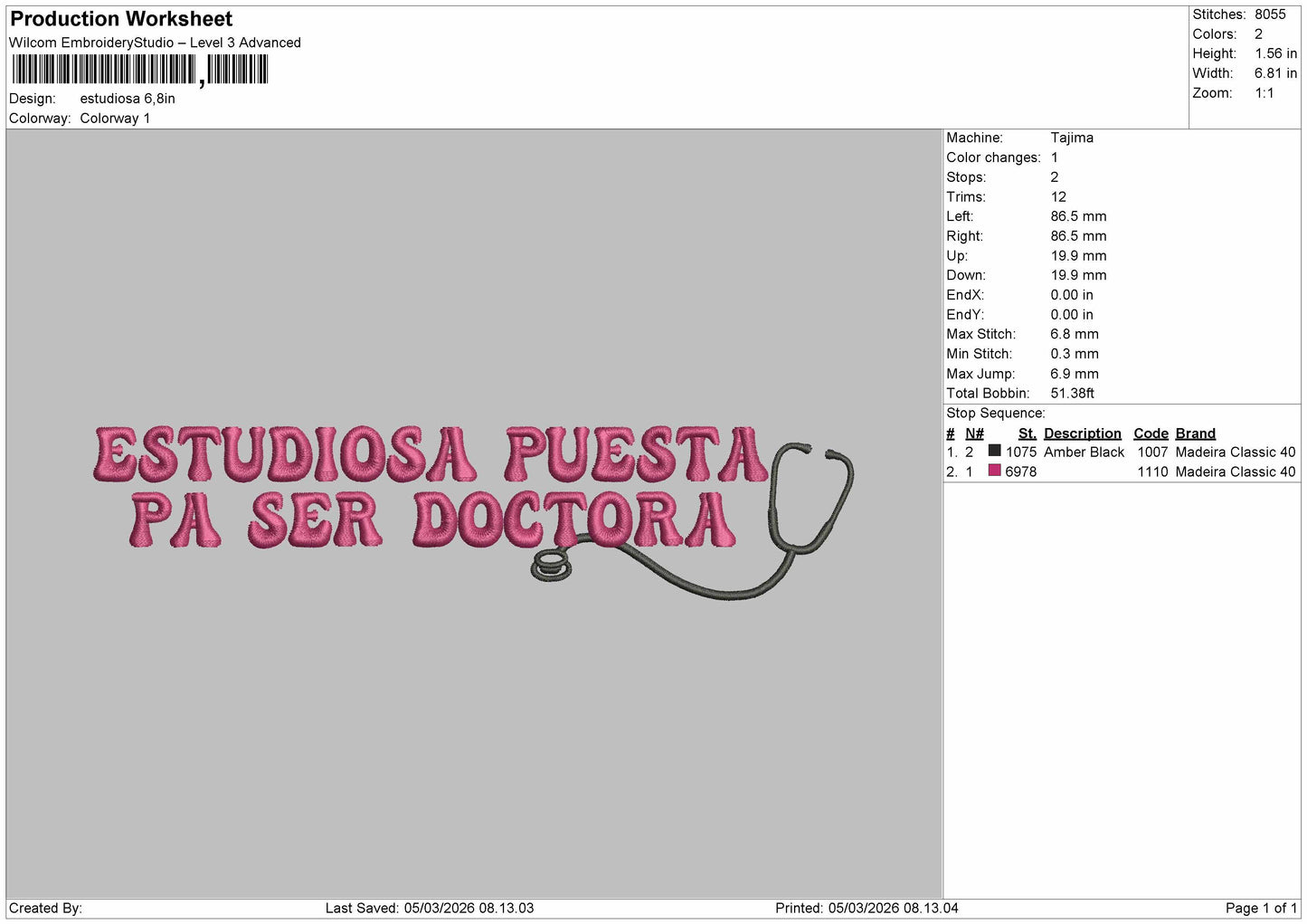 ESTUDIOSA Embroidery File 6 sizes