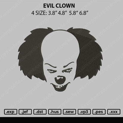 Evil Clown Embroidery File 4 size