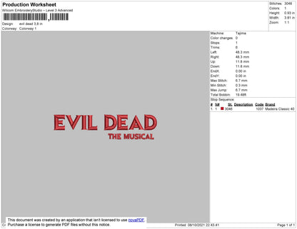 Evil Dead Embroidery File 4 size