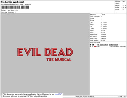 Evil Dead Embroidery File 4 size
