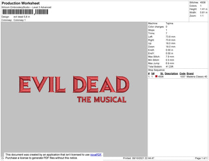 Evil Dead Embroidery File 4 size