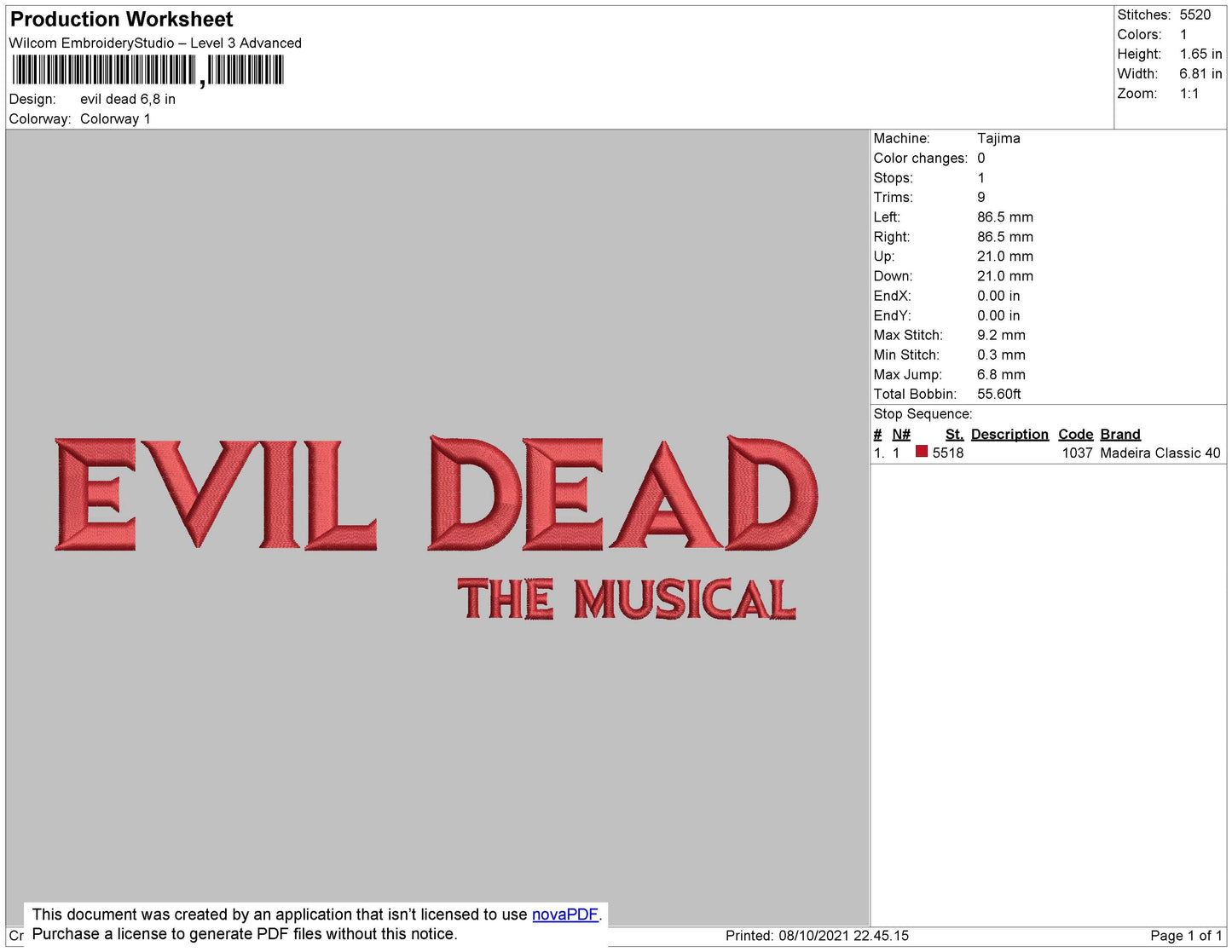 Evil Dead Embroidery File 4 size