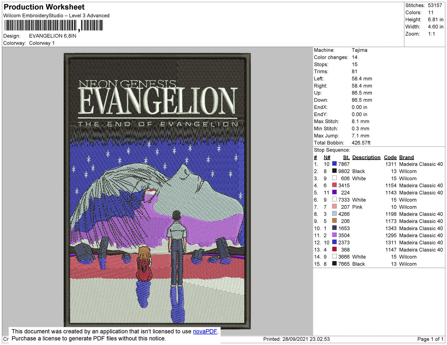 Evangelion Embroidery File 4 size