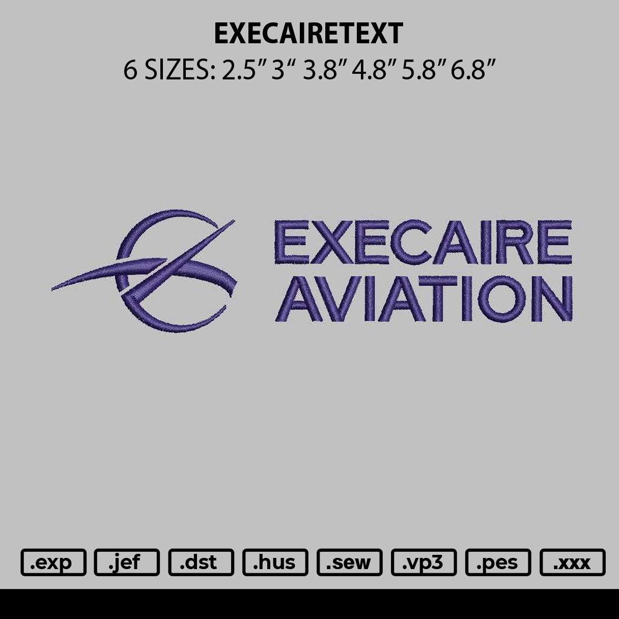Excairetext Embroidery File 6 sizes