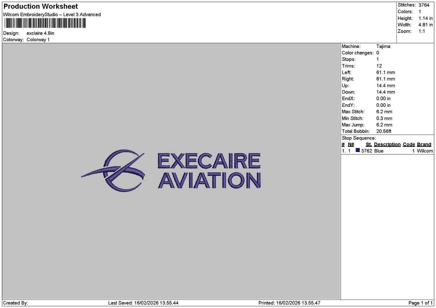 Excairetext Embroidery File 6 sizes