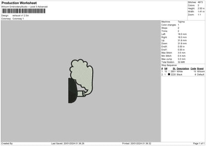 Exhaust01 Embroidery File 6 sizes