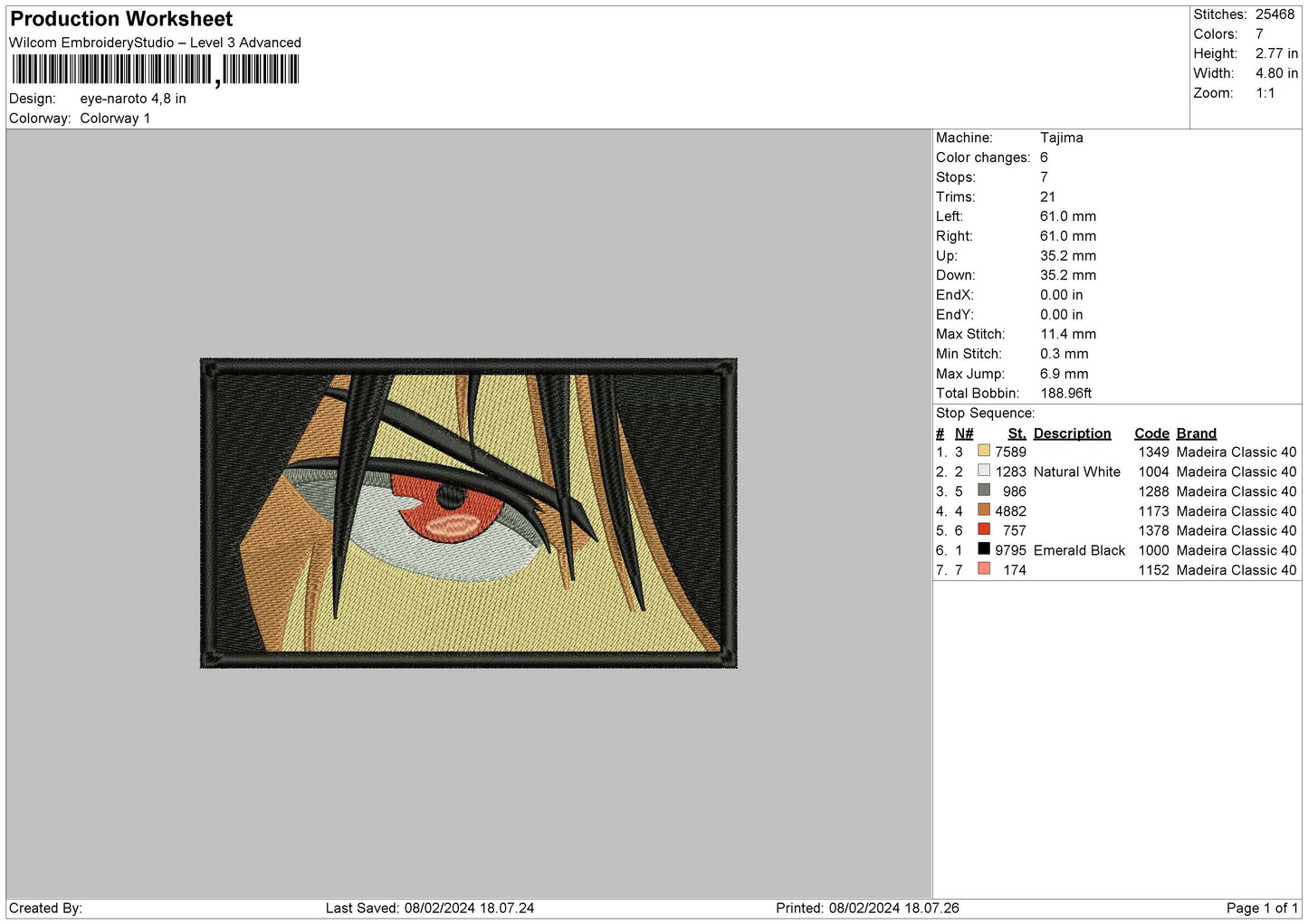 Sasukeyerectangle Embroidery File 6 sizes