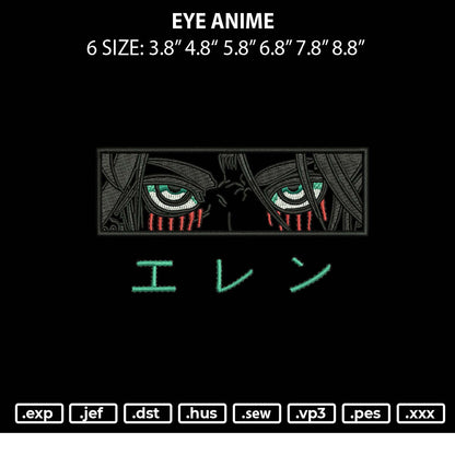 Eye Anime EREN  Embroidery Design File 6 sizes