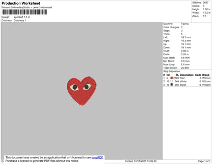 Eye Heart Embroidery File 6 size
