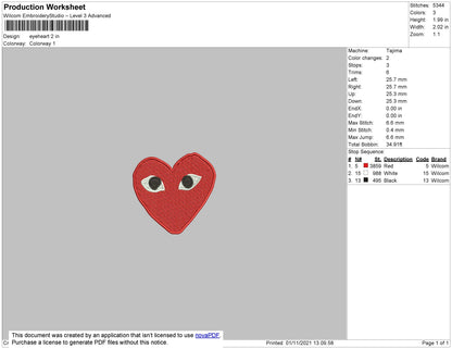 Eye Heart Embroidery File 6 size