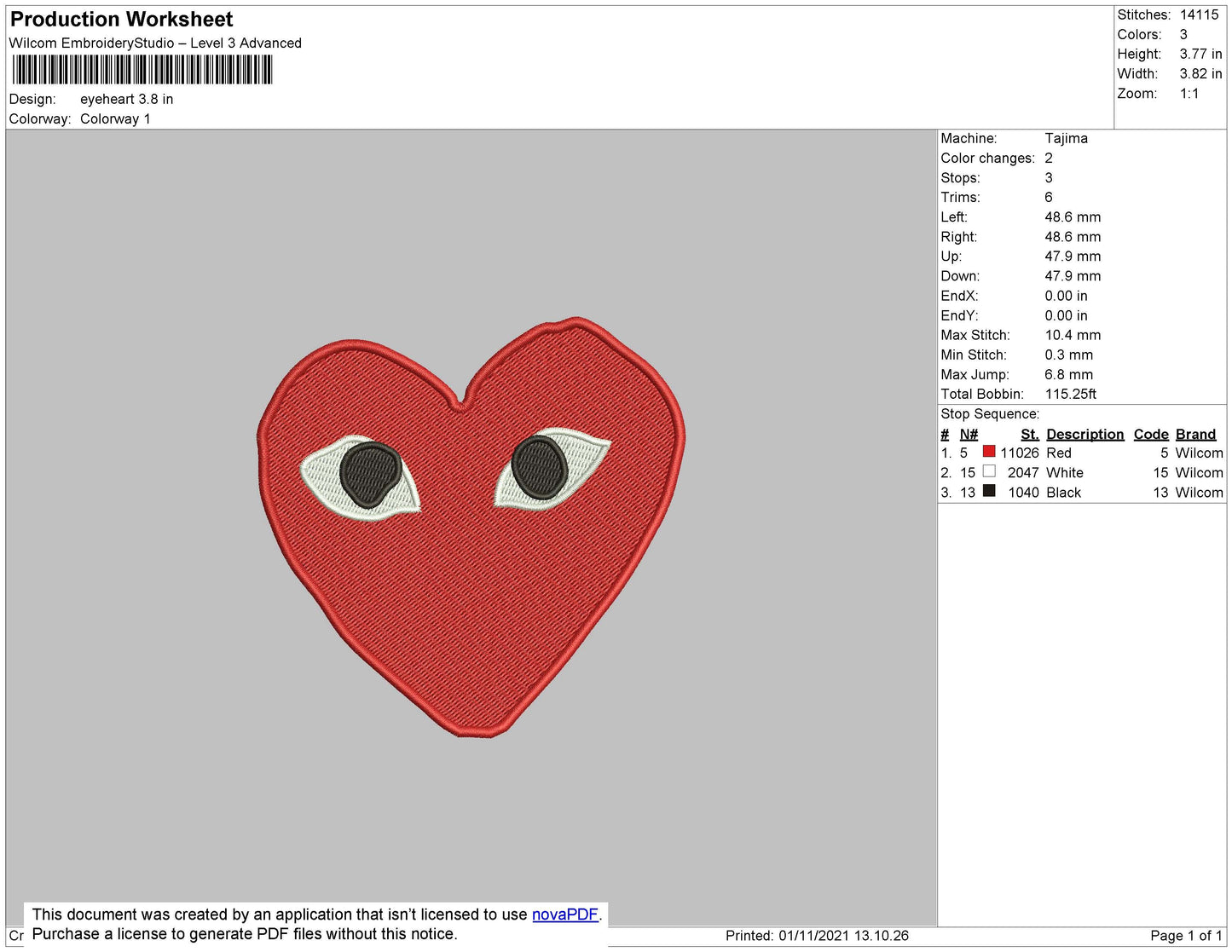 Eye Heart Embroidery File 6 size