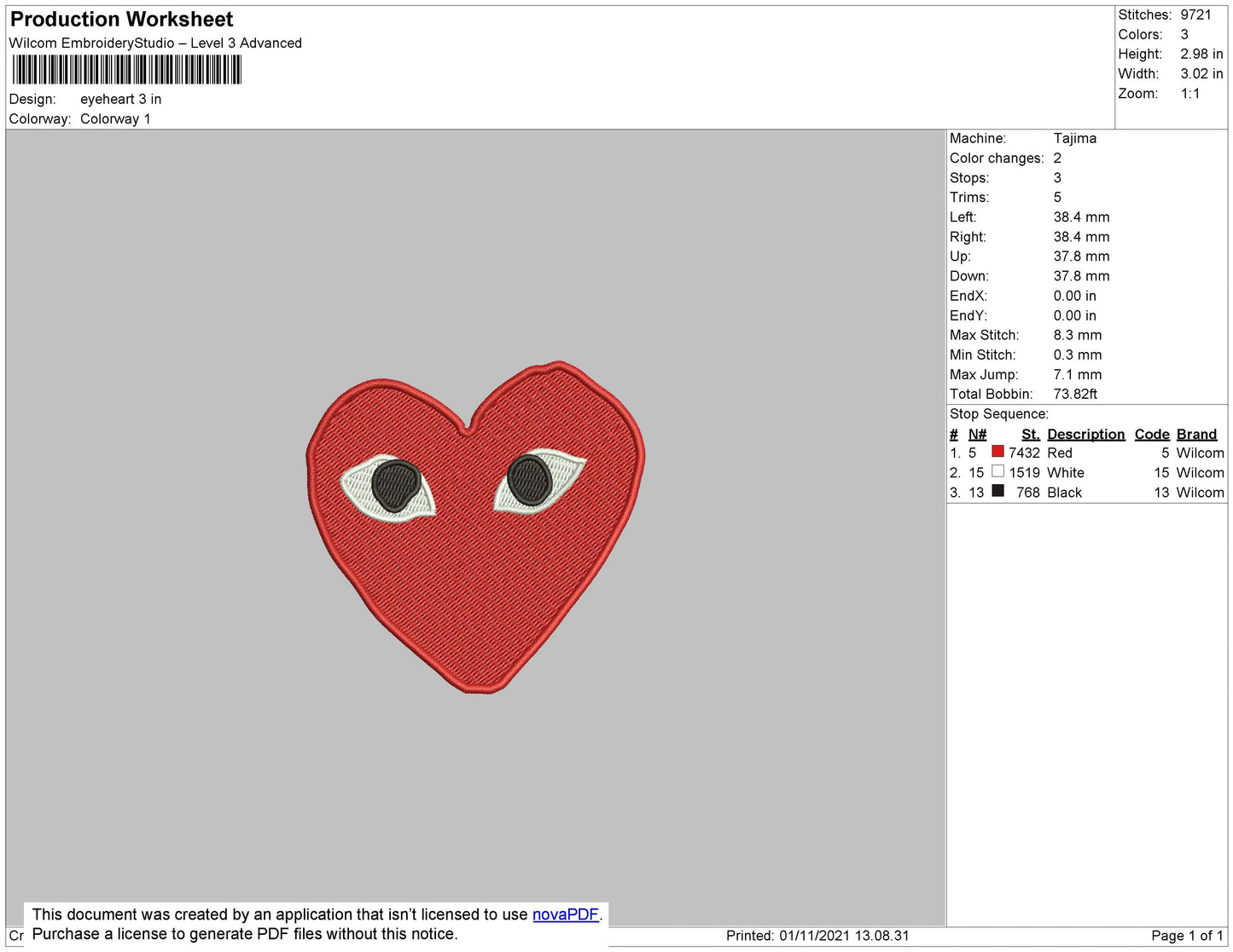 Eye Heart Embroidery File 6 size