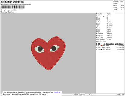 Eye Heart Embroidery File 6 size