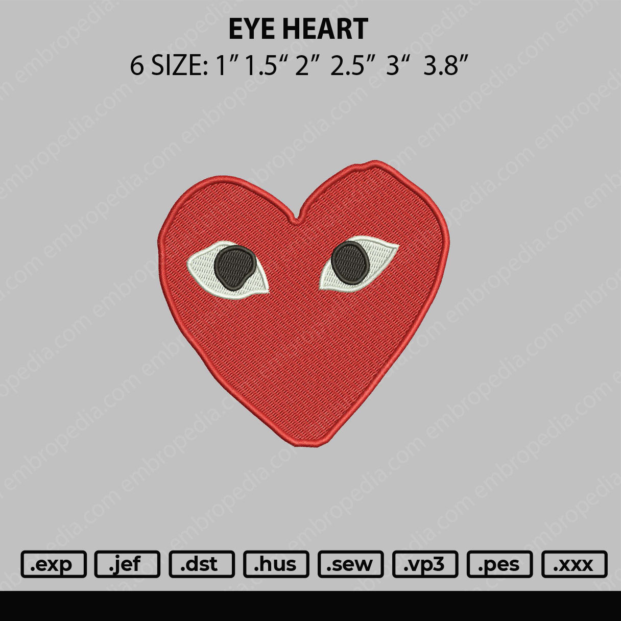 Eye Heart Embroidery File 6 size