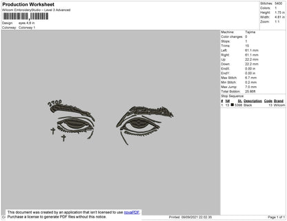 Eyes Embroidery File 4 size