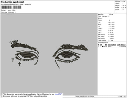 Eyes Embroidery File 4 size