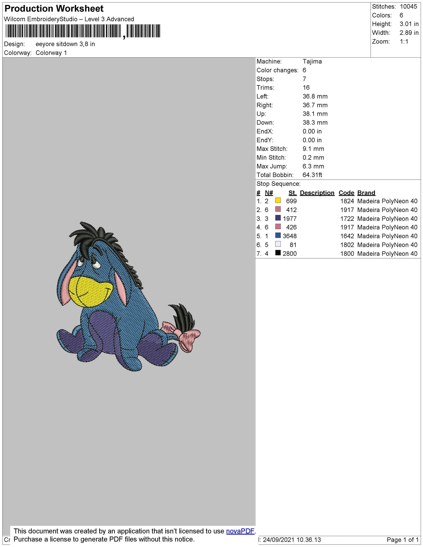 Eeyore Sitdown Embroidery File 4 size