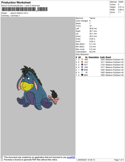 Eeyore Sitdown Embroidery File 4 size