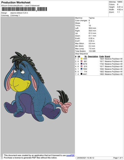 Eeyore Sitdown Embroidery File 4 size
