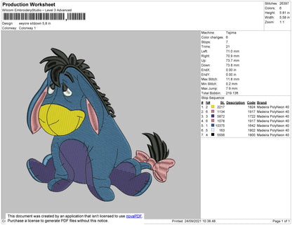 Eeyore Sitdown Embroidery File 4 size