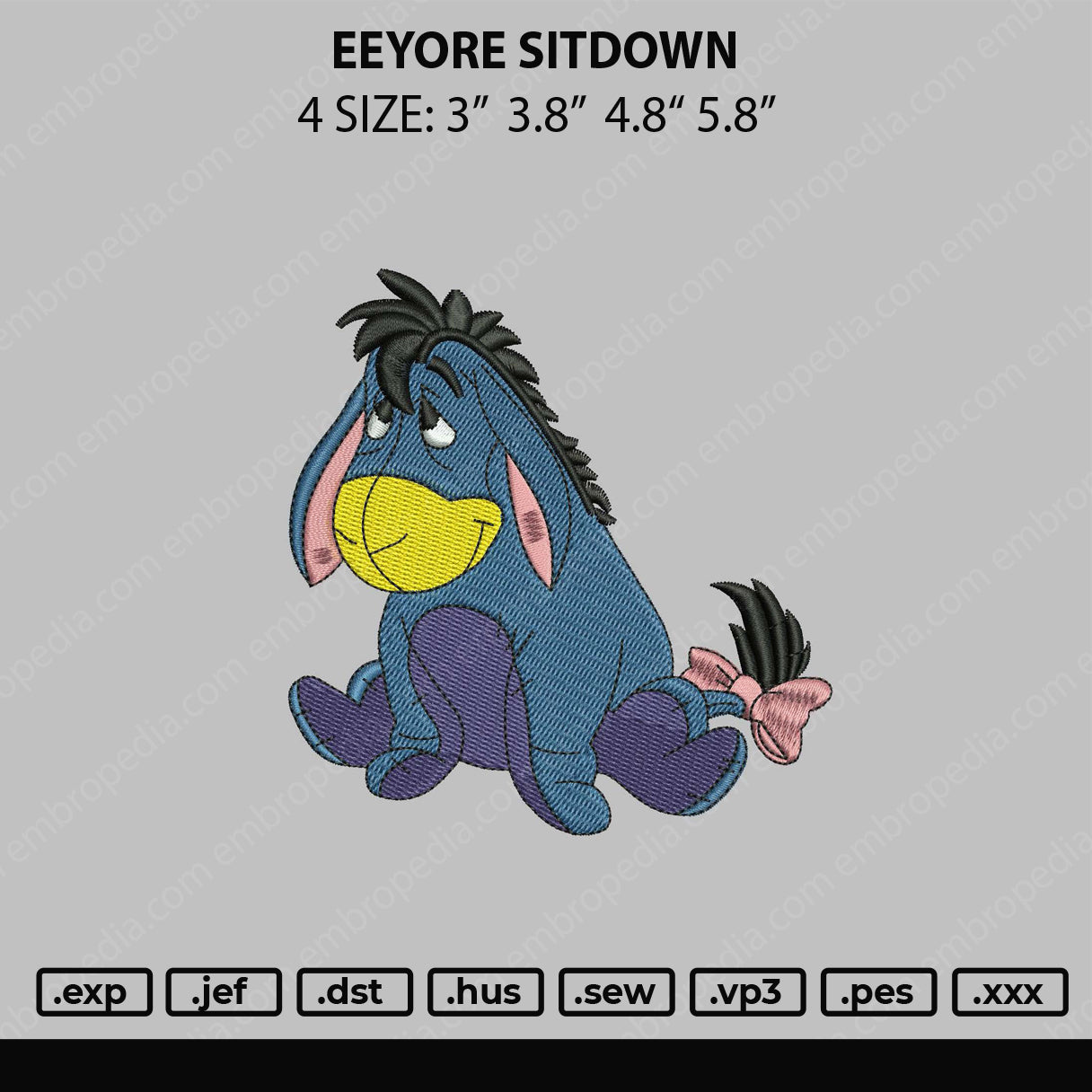 Eeyore Sitdown Embroidery File 4 size