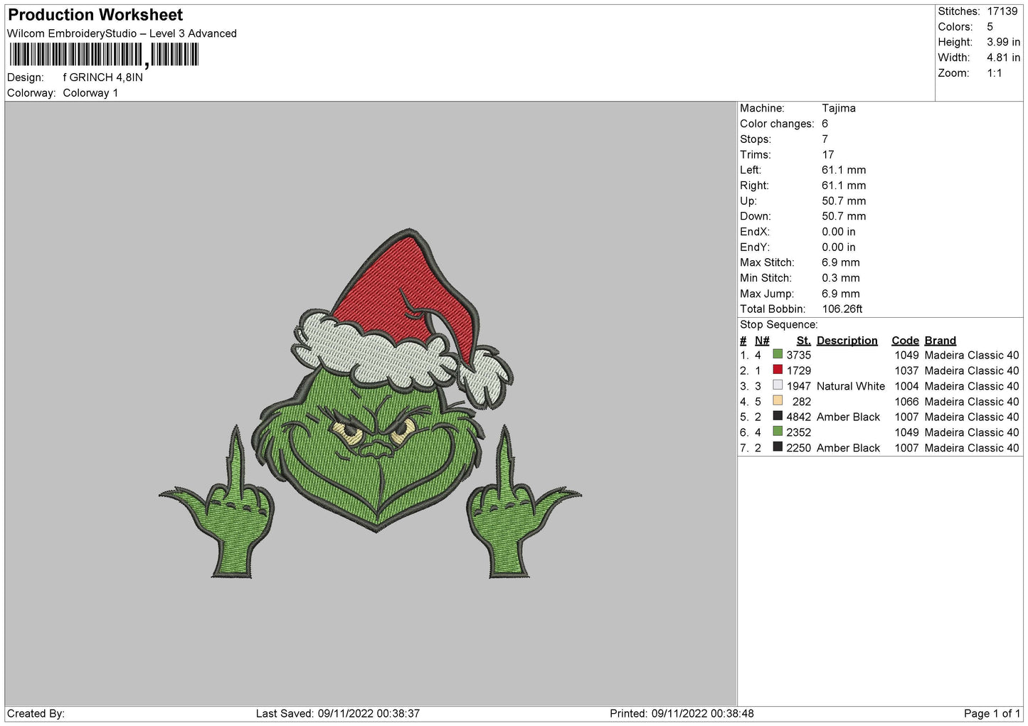 F Grinch Embroidery File 6 sizes