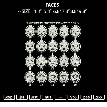 Faces Embroidery File 6 sizes