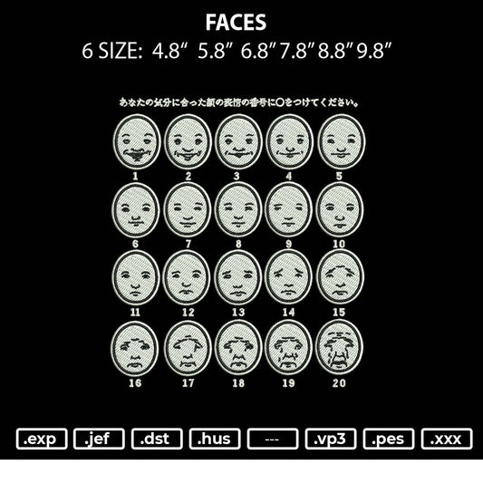 Faces Embroidery File 6 sizes