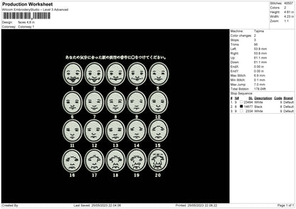 Faces Embroidery File 6 sizes