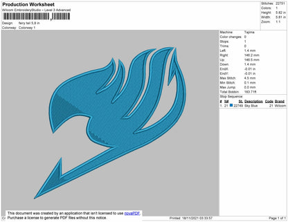 Fairy Tail Embroidery File 4 size