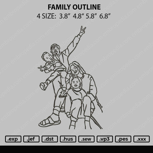 Family Outline Embroidery File 4 size