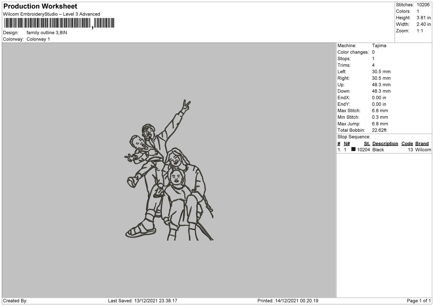 Family Outline Embroidery File 4 size