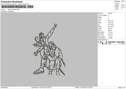 Family Outline Embroidery File 4 size