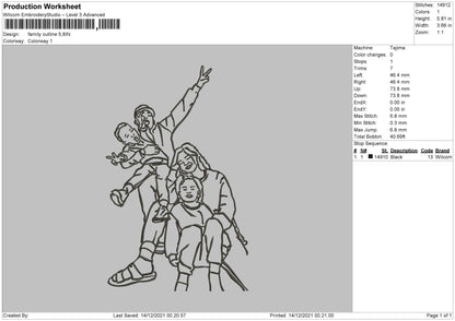 Family Outline Embroidery File 4 size
