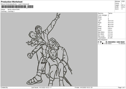 Family Outline Embroidery File 4 size