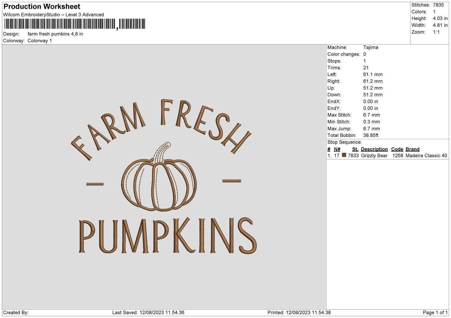 Farm Pumpkins Embroidery File 6 sizes
