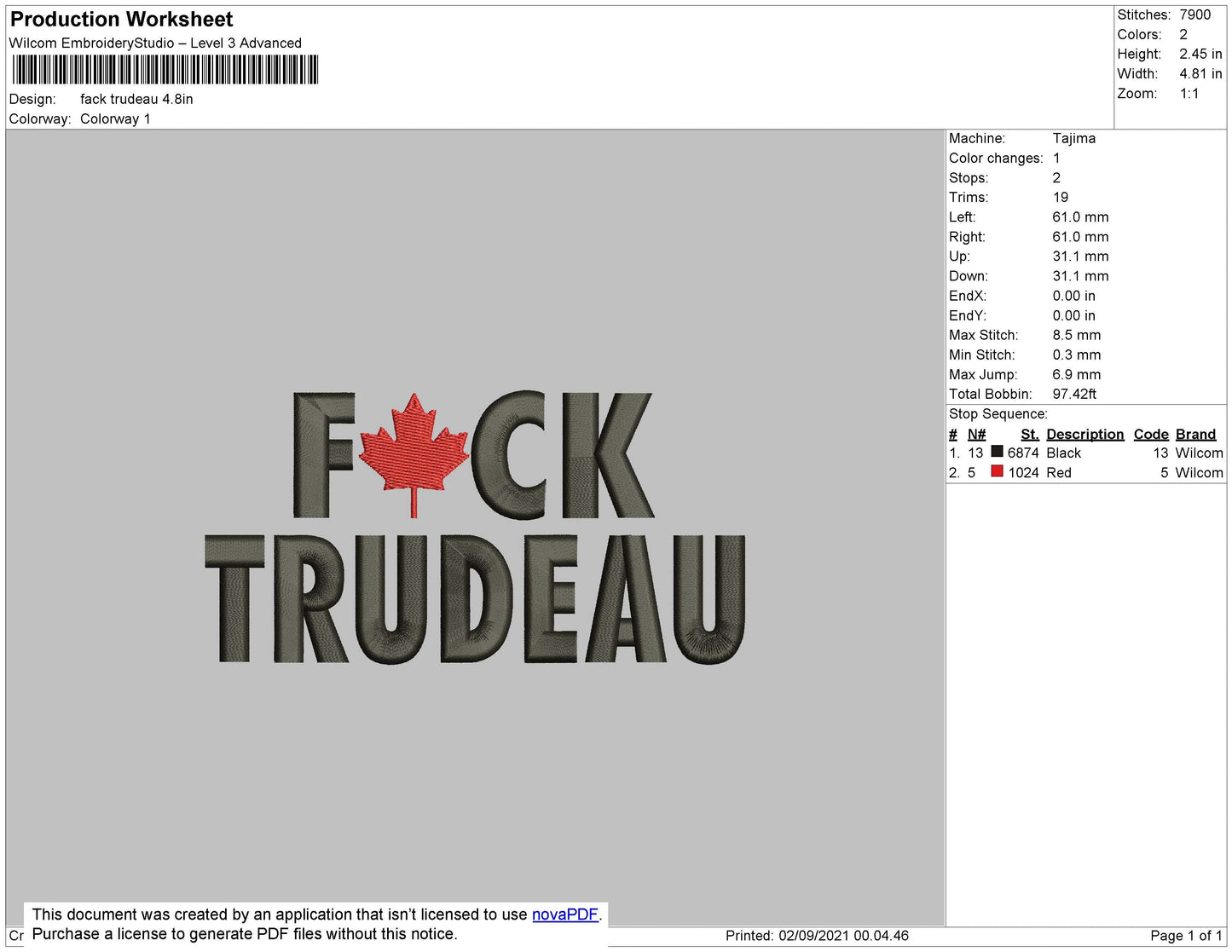 Fack Trudeau Embroidery File 4 size