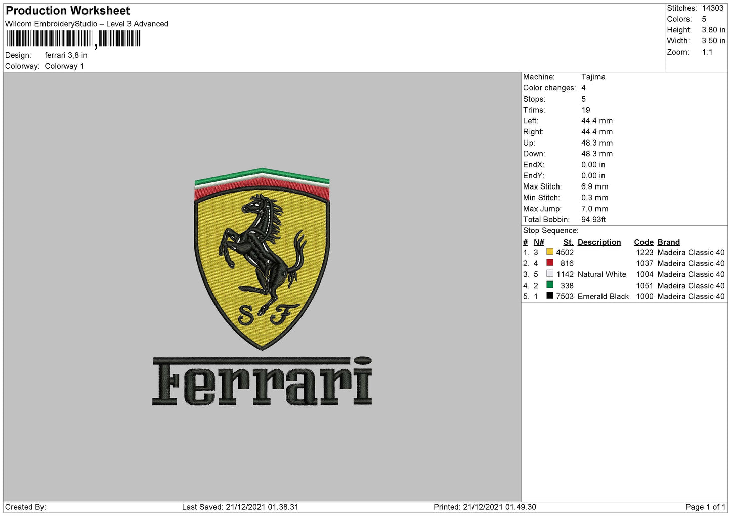 Ferrari Embroidery File 4 size