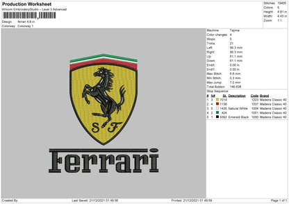 Ferrari Embroidery File 4 size