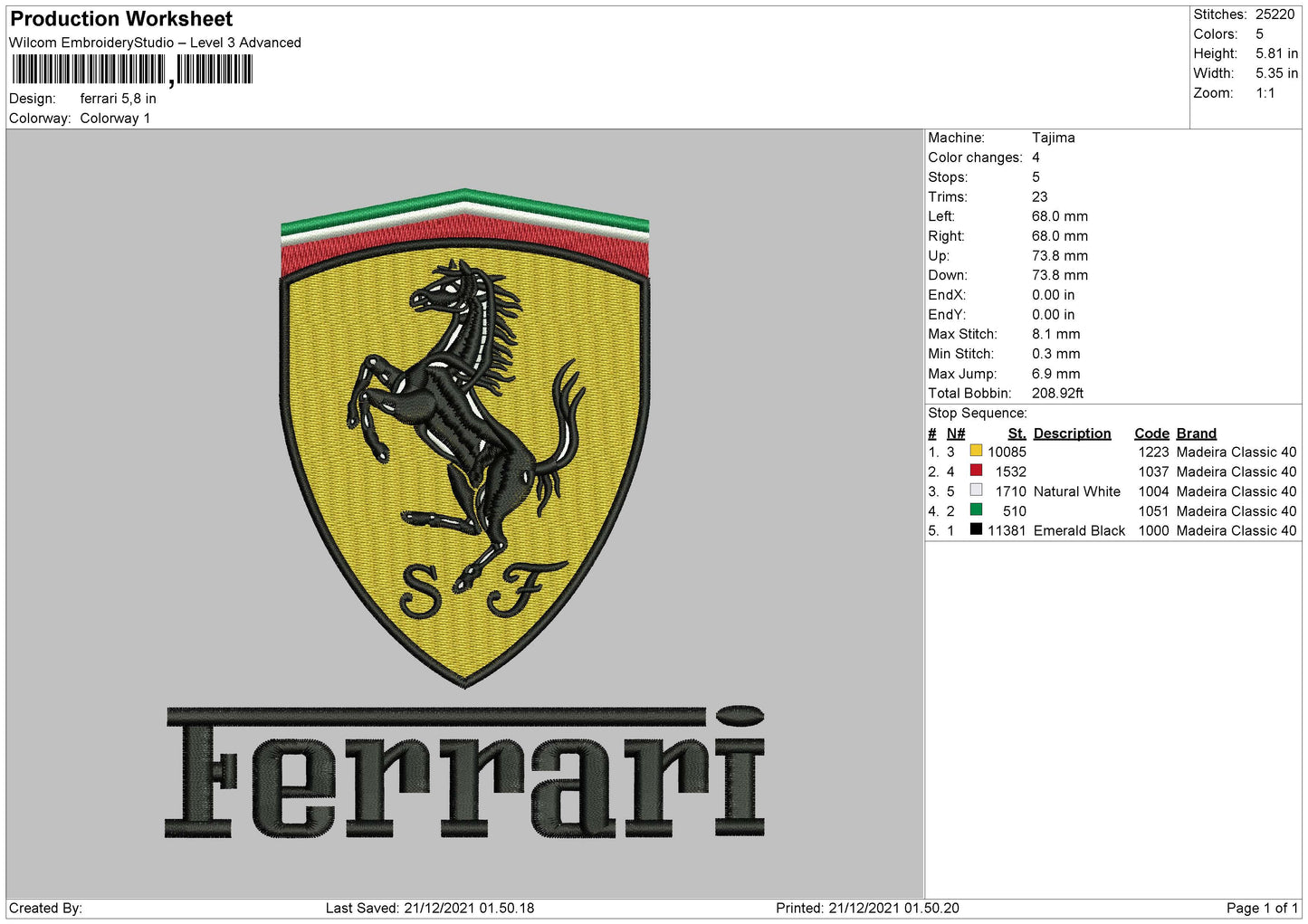 Ferrari Embroidery File 4 size