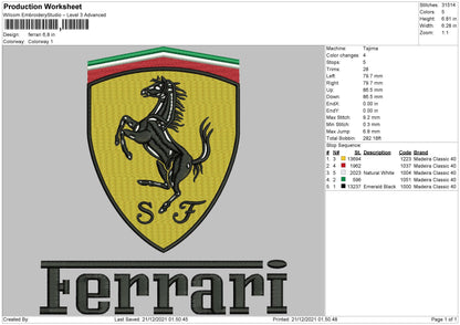 Ferrari Embroidery File 4 size