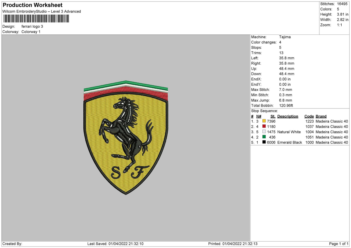 Ferrari Logo Embroidery File 4 size