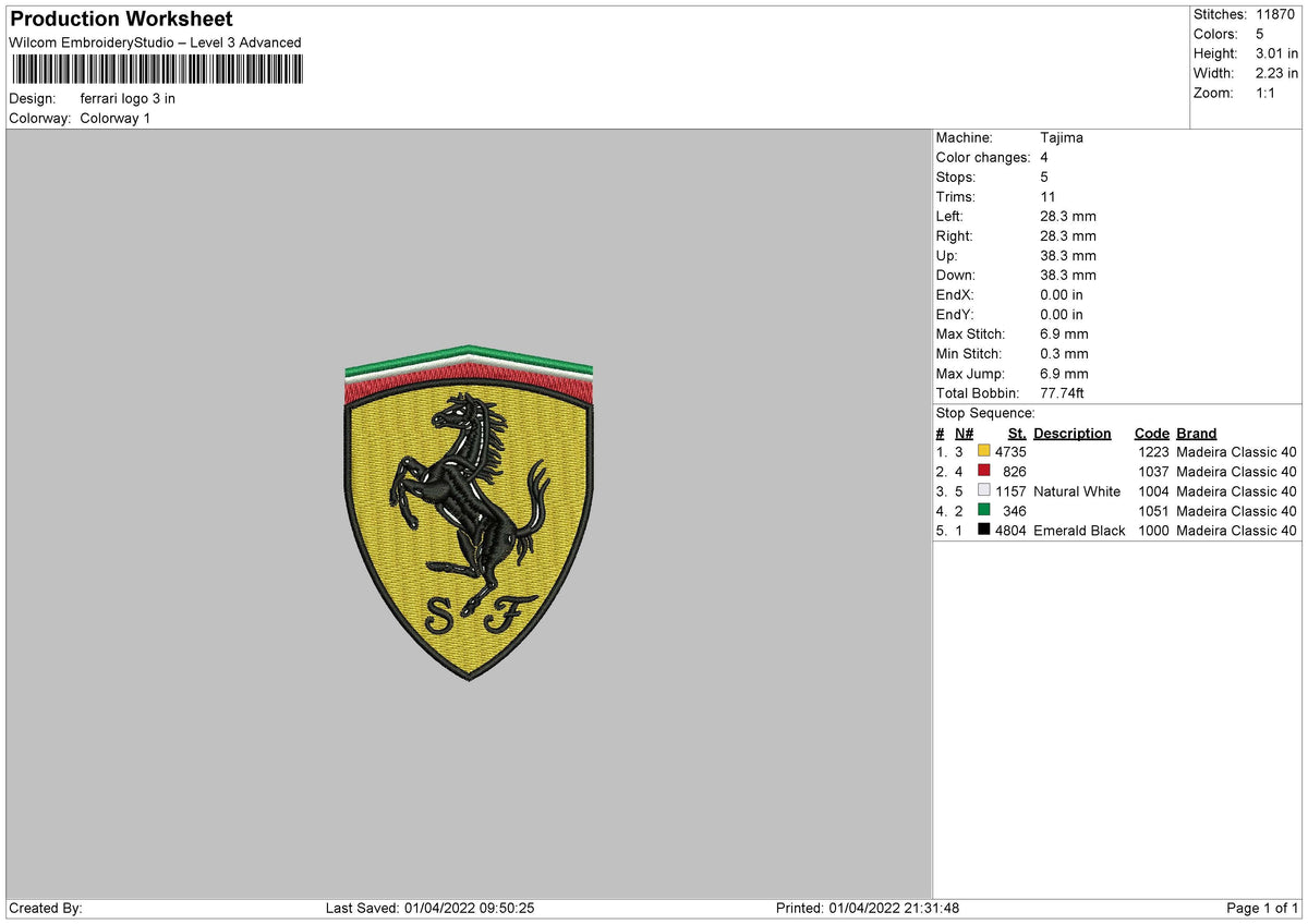 Ferrari Logo Embroidery File 4 size