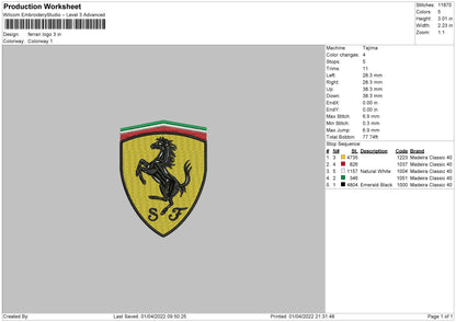 Ferrari Logo Embroidery File 4 size