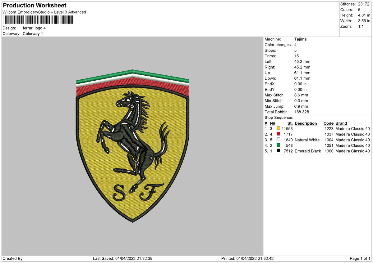 Ferrari Logo Embroidery File 4 size